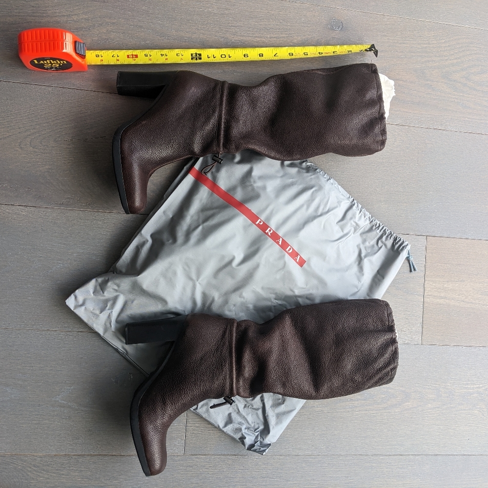 Gorgeous Prada Womens Brown Leather Boots, High Heels, Italian, Women's Size 7.5